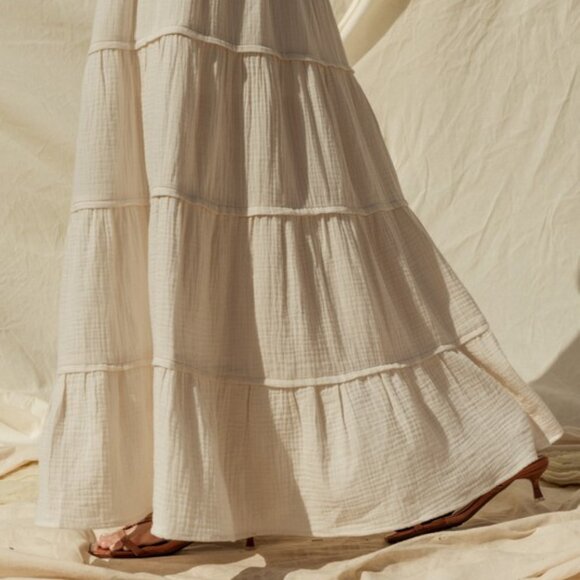 Natural Color Tiered Cotton Maxi Flowy Skirt - Picture 5 of 5